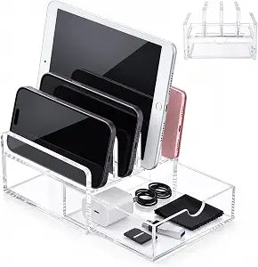 Chunful Acrylic 5-Slot Laptop Stand with Drawer, Adjustable Dividers