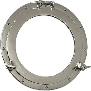 Silver Chrome Porthole Mirror, 17 Aluminum Nautical Wall Glass with Rivets & Toggle Closure  Coastal Maritime Decor for Bathroom, Living Room, Entryway