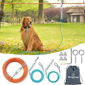 Upgraded Dog Runner for Yard, Heavy Duty Dog Trolley System with 10ft & 15ft Tie Out Cable (Orange+Aqua, 160ft Runner line+(10ft &15ft) tie Out Cable)
