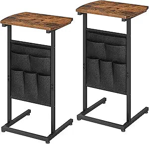 HOOBRO C Shaped End Table, 28.3" Side Table for Small Spaces, Set of 2, Couch Table with Storage Bag, Slide Under Sofa Side Table, for Living Room, Bedroom, Rustic Brown and Black BF40SFP201