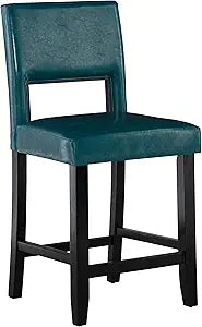 Linon Vega, Blue/Black Counter Stool, 19"W x 20"D x 38.5"H,