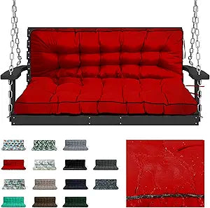 Waterproof Porch Swing Cushion Replacement, Thick 23 Seat Swing Seat Cushion with Backrest & Ties, Outdoor Bench Cushion for Patio Garden Porch Furniture (Red, 40 x 55 in)