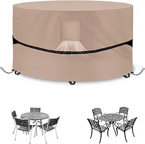 Round Patio Table Cover 84 Inch - 600D Outdoor Furniture Cover Waterproof Heavy Duty Tear Resistant, Lawn Furniture Set Covers Large for Outside Dining Table and Chairs Seating-84" DIAx28 H, Khaki