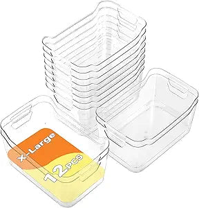 Clear Plastic Storage Bins - 12 Pack Pantry Organizers and Storage, Clear Pantry Organizer Bins, X-Large Plastic Containers with Handle for Kitchen,Freezer,Cabinet,Closet,Bathroom Under Sink