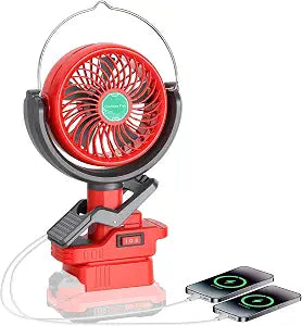 Clip Fan Compatible with Craftsman V20 Battery Battery (Tool Only) Cordless Portable Clip-On Fan with Dual USB Charging Ports & Adjustable Angle for Camping Jobsite Tent Travel Fishing Outdoor