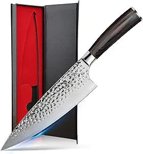 imarku 8 Inch Chef Knife, Hand-Hammered Japanese Kitchen Knife, High Carbon Steel Chef's Knife with Powder Steel Edge, Ultra Sharp Cooking Knife with Ergonomic Handle for Professional & Home Chefs