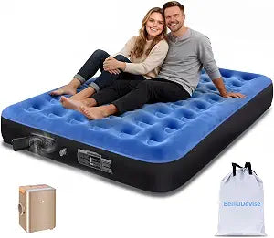 Air Mattress Queen with Built in Pump, Comfort Inflatable Blow up Mattress,Upgraded Support Structure Portable Air Bed for Camping, Guests and Home, Colchon Inflable, 650lbs Max