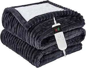 Heated Blanket Electric Twin, Soft Flannel Heating Blanket with 8 Hours Auto Off 10 Fast Heating Levels Machine Washable Sherpa Heated Blanket with Overheating Protection