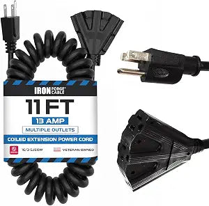 Iron Forge Cable 16 Gauge Black Coiled Cord, 11 Ft - 3 Outlet