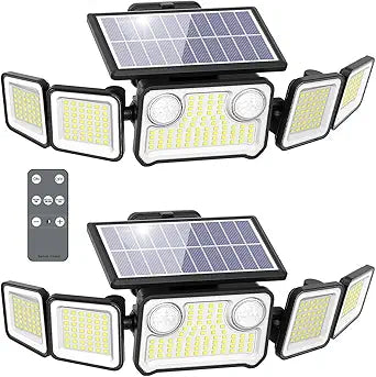 Onforu 6000LM Solar Lights Outdoor, 5 Heads Remote Control Solar Security Lights, IP65 Waterproof Motion Sensor Lights Flood Lights for Wall, Porch, Yard, 2 Pack