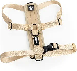 Fei & Eve Moxie Dog Harness for Small & Medium Dogs, Champagne, M | Lightweight Design, 3-Point No-Pull Control, Quick Release Metal Buckle