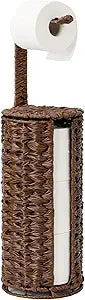 GRANNY SAYS Wicker Freestanding Toilet Paper Holder Stand with Storage, Modern Covered Toilet Paper Stand for 4 Rolls with Shelf for Wet Wipes, Tissue Holder for Bathroom Decor and RV, Brown