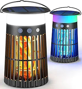 2 Pack Solar Bug Zapper Outdoor, Portable Electric Mosquito Killer Waterproof, Rechargeable Insect Trap with LED Night Light and Flame Effect, Ideal for Outside Patio, Backyard, and Camping