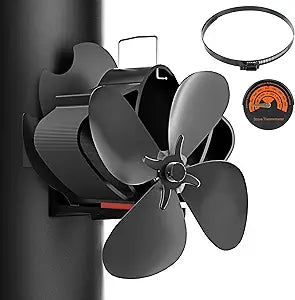 Easywave Wood Stove Fan, Magnetic Pipe Fireplace Fan, Heat Powered Fireplace Fan Non Electric, Thermal Fan for Wood/Log Burning Stove Gas Burner, Silent Motor, W/Stove Accessories Thermometer