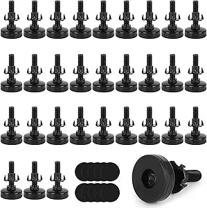 40 Pcs Adjustable Leveling Feet with T-Nut Kit, 3/8-16 Thread Furniture Levelers, Metal Adjustable Feet, Heavy Duty Legs Height Adjuster for Table, Chair, Desk, Cabinets, Sofa(Black)