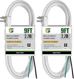 EP 2 Pack 9 Ft Flat Plug 14/3 Appliance and Power Tool Cord, White