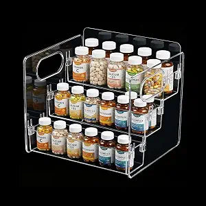3-Tier Vitamin Storage Organizer, Organizer for Vitamin Bottles And Medicine Bottle, Vitamin Bottle Organizer for Countertop, Bathroom Cabinet Storage Items Are Clearly Visible