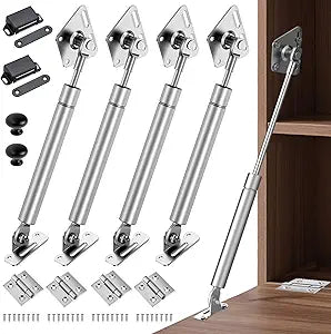 Drop Down Gas Struts with Hings for Cabinets,Soft Close Hinge for Drop Front Desk, Secretary - Slow Closing Hydraulic Stay Lid Support(100N,2 Pack,Silver)