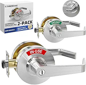 2Kits Commercial Bathroome Door Handle, Vacant Occupied Bathroom Lock, Occupied Door Handle with Indicator for Offcie, Gyms, Store, Hospital and Office2 Kits Large 90mm