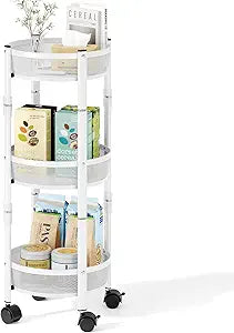 TOOLF 3-Tier Foldable Rolling Cart, Collapsible Metal Utility Cart with Wheels, No Assemble, Multifunction Storage Organizer Trolley for Kitchen, Bathroom, Dorm, Nursery, White