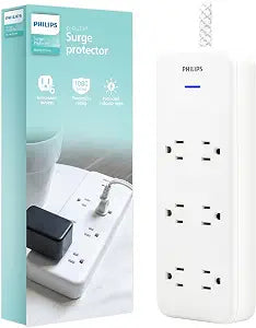 Philips Surge Protector Power Strip, 8 Ft Long Braided Extension Cord