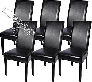 SearchI Waterproof Dining Chair Covers Set of 6, Stretch Oilproof Parsons Chair Slipcovers Removable Washable Kitchen Chair Protector for Dining Room (Black)