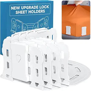 Bed Sheet Holders for Corners: Lock Sheet Holders with Reinforced Clips Keep Sheets Firm and Tight,No More Loose Sheets ��� Upgraded Extra Large Version for Twin,Full,Queen,King Size Mattresses (White)