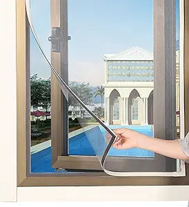 Magnetic Window Screen DIY Adjustable Window Mesh Screen Replacement Window Net Fits up to 72"x 48" White Frames with Fiberglass Mesh