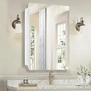 16 x 26 inch Bathroom Medicine Cabinet, Mirror Cabinet with Single Door & Removable Shelves, Surface Mount or Recess Installation, Medicine Cabinets for Bathroom