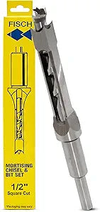 Fisch Mortise Chisel & Bit Set  1/2" Dia x 5/8" x 7-1/4" OAL  Hollow Square Mortise Chisel with Bit  Precision Woodworking Tool  Made in Austria | FSG-370086 (1/2 in)