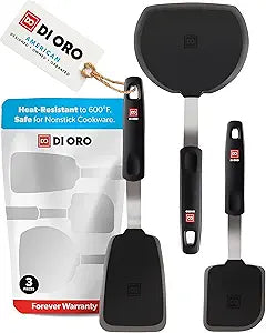 DI ORO Spatulas for Kitchen Use - Forever Warranty - 600F Heat-Resistant Silicone - Turner Spatula Set for Cooking - BPA Free Wide Pancake Spatulas - Egg Flippers for Nonstick Cookware Safe (3pc)