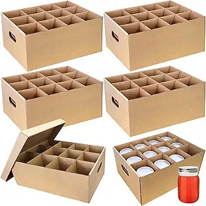 Yamahiko 6 Pieces Mason Jar Storage Box for Pint Size Canning, Cardboard Organizer Holder Container for 16 oz Jars, Stacking Packing Moving, Natural Color