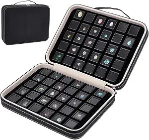 BENECREAT 60 Pcs Gemstone Display Box, Diamond Storage Case, Jewelry Organizer with PU Leather & Plastic, Sponge Protection for Gem Collection (Black)