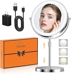Professional 9" Lighted Makeup Mirror with Magnification, 1X/20X Double-Sided Vanity Mirror, 3600 Lux Ultra-Bright 80 LED, 5000mAh Rechargeable, 3 Color Mode, Stepless Dimming, Chrome Finish, Gift Box