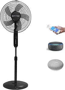 Technical Pro Smart Oscillating Pedestal Fan,Portable 16Γ WIFI Enabled Standing Fan w Adjustable Height, 270 Degree Oscillation, Tilting, Timer & Sleep mode compatible w/ Alexa/Google (Black)