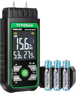 VIVOSUN Wood Moisture Meter, 3-In-1 Pin-Type Digital Moisture Tester, Ambient Temp & Humidity Tester, 7 Modes, Color Backlit Screen, for Wood, Walls, Bricks, Dried Flowers
