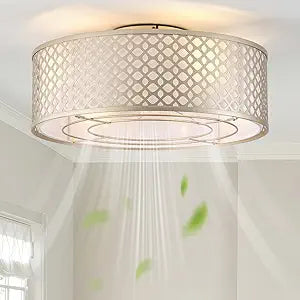 20" Gold Ceiling Fan with Light Flush Mount, Boho Ceiling fans with lights Remote Control, with 6 Speeds for Bedroom, Nursery, Living Room