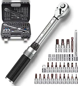 GOYOJO 32-Piece 1/4" Torque Wrench Set 1.517.7 ft-lbs/224 N.m, Chrome Vanadium Steel, Includes 1/4" & 3/8" Sockets, 4-Inch Extension - Versatile for Automotive, Cycling & DIY