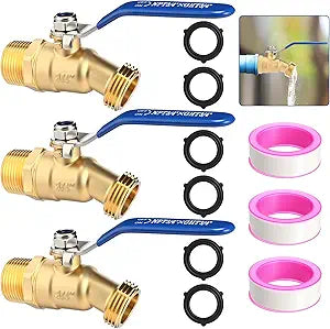 Threlaco 3 Set 3/4" x 3/4'' NPT Brass Male Hose Bibb, Unlimited Flow Water Spigot with Gasket and Tape, Outdoor Hose Spigot Faucet, with 3/4" x 3/4'' Male GHT Threads, for Garden, Patio, Boiler Drain