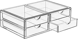 Sorbus Large Stackable Acrylic Drawers - 4 Clear Storage Drawers for Organizing Make up, Nail Polish, Hair Accessories, and Beauty Supplies - Makeup Organizer for Vanity, Bathroom Organizer Countertop