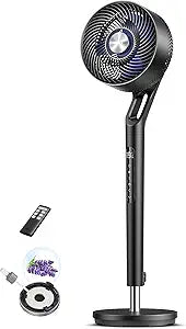 DREO Fan for Bedroom, 2026 New model,120┬░+100┬░ Omni-Directional Oscillating Fan, 96ft, DC Motor, 20 dB Quiet Standing Pedestal Fans, 9 Speeds, 3 Modes, Remote, 37-42" Adjustable Height, 8H Timer