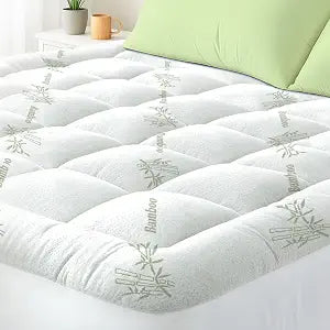 Queen Mattress Topper Viscose Derived from Bamboo, Cooling Thick Pillow Top Mattress Pad with Deep Pocket for 8"-21" Mattress, Soft Breathable Mattress Topper for Back Pain Relief, Green