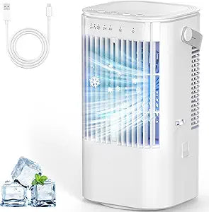 Portable Air Conditioners, 4-in-1 Mini Small Air Conditioner Evaporative Air Cooler Fan with 1000ml Water Tank, 3 Speeds & 7 LED Lights, Personal Mini AC with Timer for Bedroom, Desktop, Home, Office
