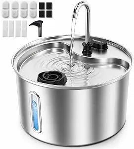 304 Stainless Steel Cat Water Fountain, 118oz/3.5L Cat Fountain with Ultra-Quiet Pump, Water Level Window, Smart Pump Protection, Automatic Cat Water Dispenser Includes 4 Replacement Filters