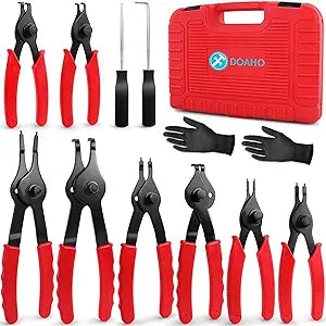 Doaho 10pcs Snap Ring Pliers Set,Internal & External Circlip Pliers for Removal and Installation of Automotive Retaining Rings With Straight/Bent Jaw,Hook and Pick - Storage Case