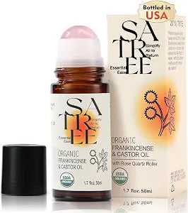 Organic Castor Oil and Frankincense Roll-On, Rose Quartz Rollerball