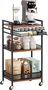 Plaviya K Cup Holder Coffee Cart, 5 Tier Coffee Station Organizer with Wheels, Coffee Pod Holder Coffee Bar Organizer Accessories, Multi-Functional Cart for Living Room, Kitchen, Breakfast Nook
