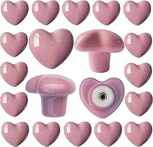 Ceramic Drawer Knobs Heart Shape Cabinet Dresser Pulls Handles with 3 Sized Screws, Kitchen Furniture Knobs for Closet Cupboard Wardrobe (20, Pink)