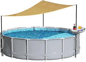 Above Ground Pool Shade Canopy Set - Triangular UV-Resistant Sunshade with Storage Tray & Support Poles, Outdoor Backyard Sun Shade Cloth for 11-16Ft Swimming Pools and Decks (10x10x10 Ft)