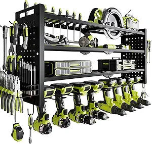 NattyDot Power Tool Organizer Wall Mount,Cordless Drill Organizer,4 Layers Large Capacity Tool Rack with 8 Drill Holders (BLACK)